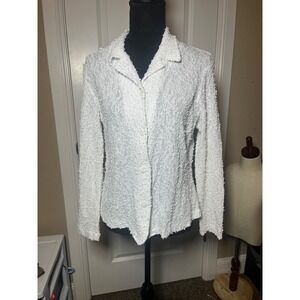 Dressed in White Elegant  Textured Lace Button Up Collar Shirt Blouse Women M